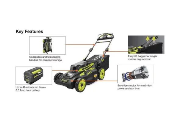 RYOBI 40V Brushless 20 in. Cordless Walk Behind Self-Propelled Lawn Mower with 6.0 Ah Battery & Charger - Image 5