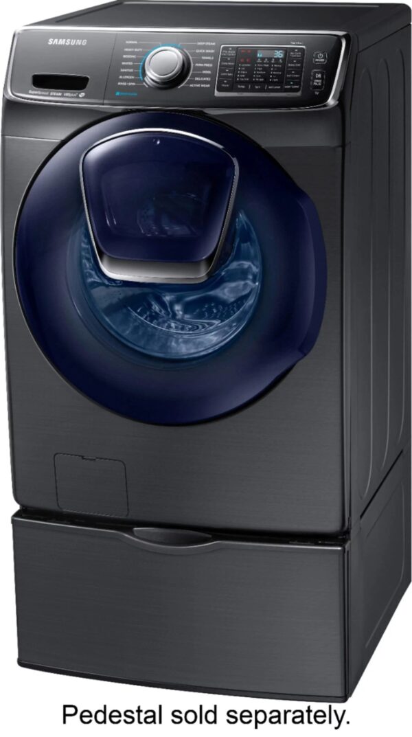 Samsung – 4.5 Cu. Ft. High Efficiency Stackable Front Load Washer with Steam and AddWash – Black stainless steel - Image 2