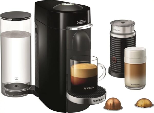 De’Longhi – Nespresso Vertuo Plus Deluxe Coffee and Espresso Maker by De’Longhi, Piano Black with Aeroccino Milk Frother – Piano Black