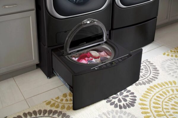 LG – SideKick 1.0 Cu. Ft. High-Efficiency Smart Top Load Pedestal Washer with 3-Motion Technology – Black steel - Image 7