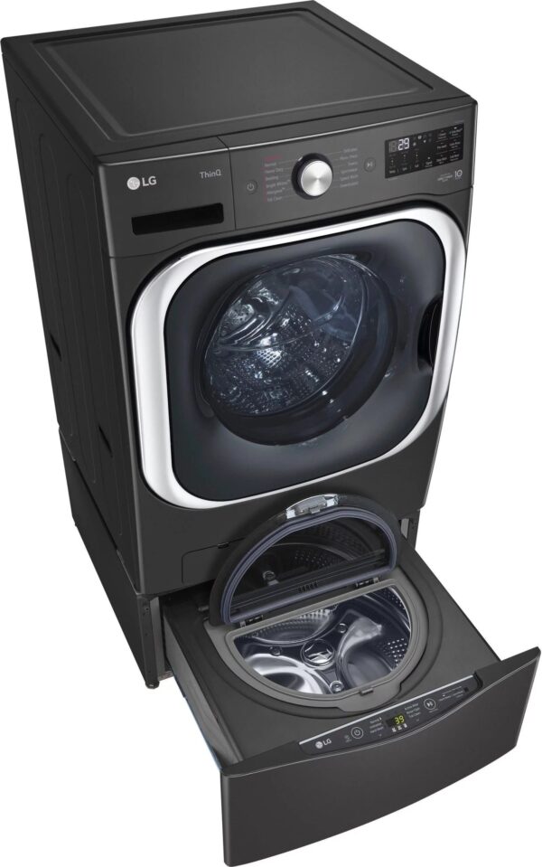 LG – SideKick 1.0 Cu. Ft. High-Efficiency Smart Top Load Pedestal Washer with 3-Motion Technology – Black steel - Image 9